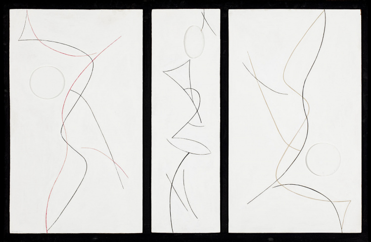 Marcelle Cahn, « Triptyque, Peinture-relief » [Triptych, Relief painting], 1953