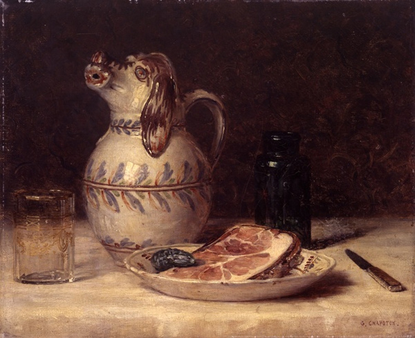Grégoire Chapoton, "Nature morte à la tranche de jambon", XIXe siècle, huile sur toile, 37,8 x 46 cm
