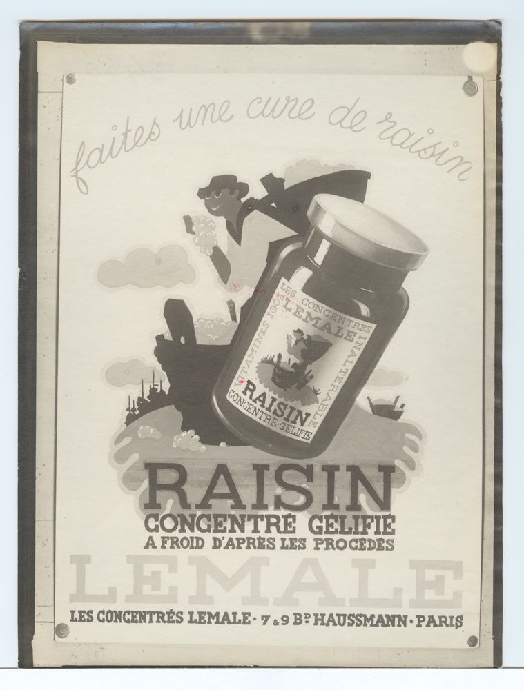 Affiche publicitaire pour les concentrés Lemale, faites une cure de raisin