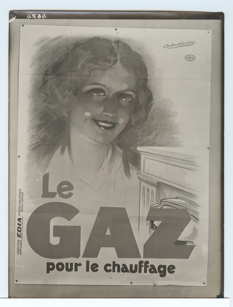 Gilbert Philibert, création affiches EDIA, Le gaz pour le chauffage