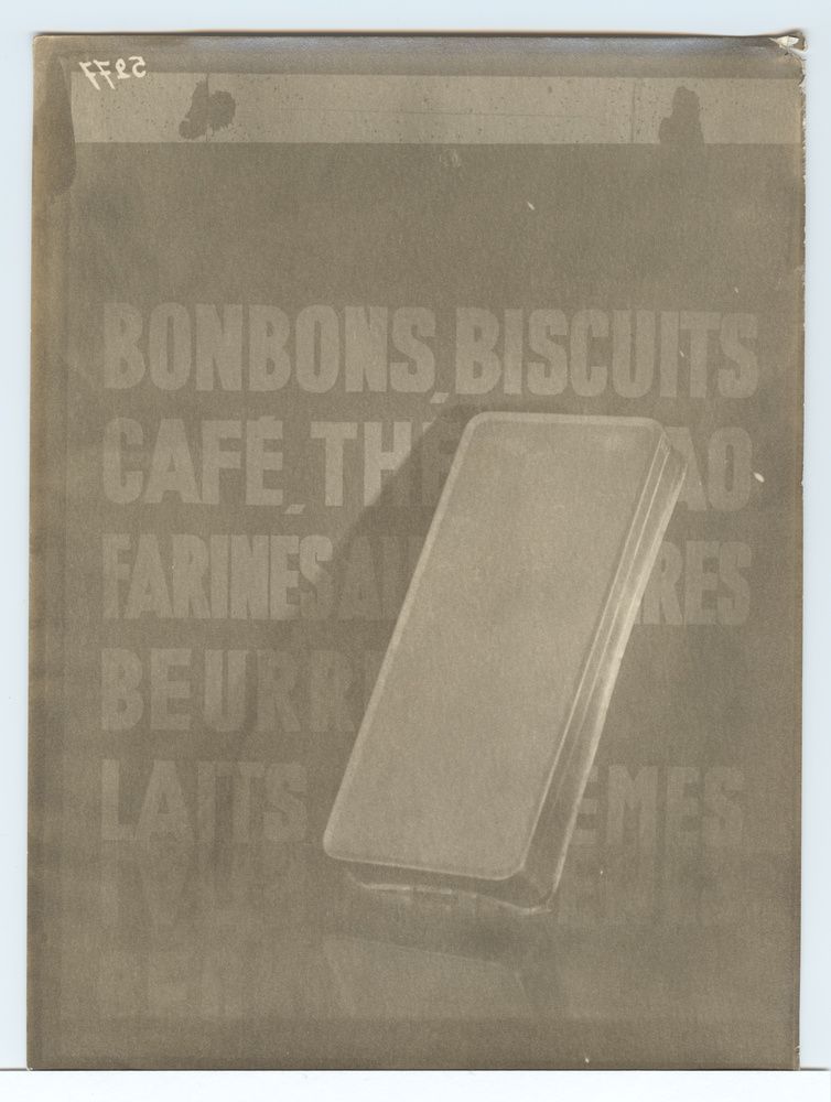 Affiche publicitaire pour une boîte métallique de denrées alimentaires Bonbons biscuits