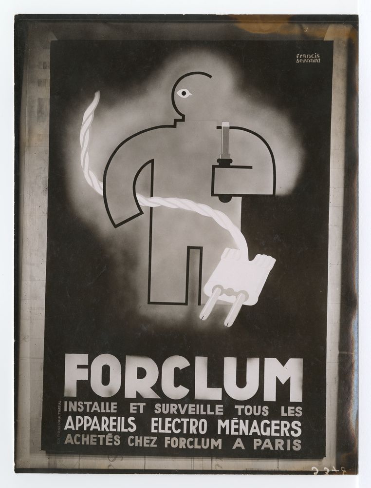 Francis Bernard, publicité pour les appareils électro-ménagers FORCLUM, contretype