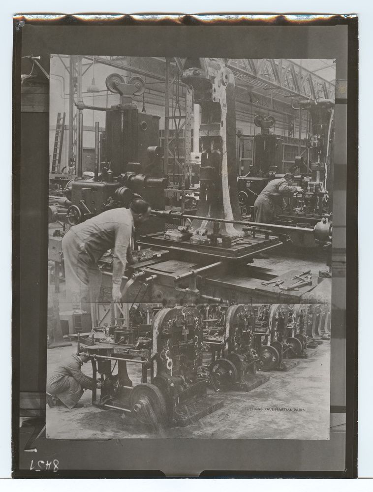 Photomontage, Usine de fabrication de fer blanc, atelier machines