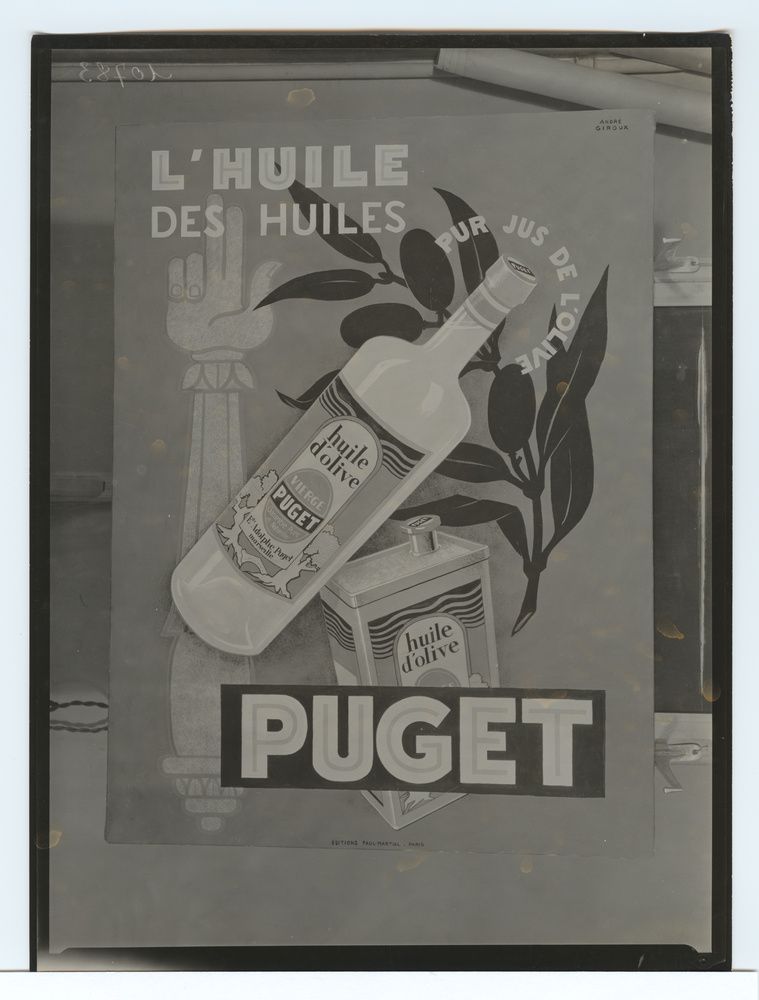 Reproduction d'affiche publicitaire d'André Giroux pour l'huile d'olive Puget