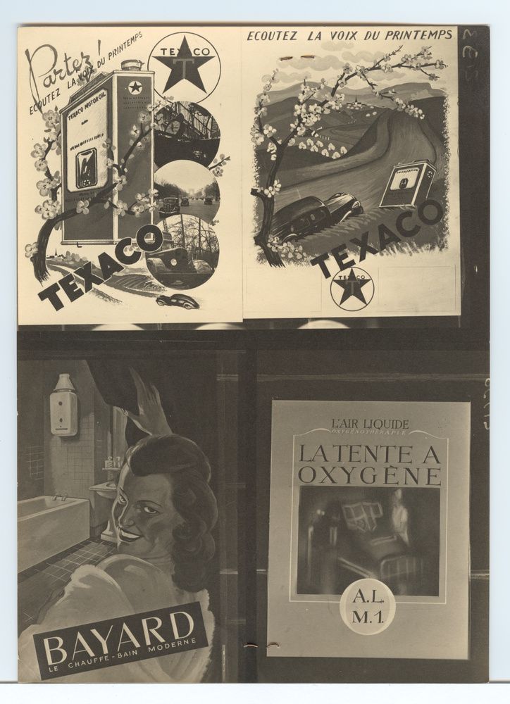 Texaco motor oil, Ecoutez la voix du printemps. Bayard, Le chauffe-bain moderne. L' Air liquide, La tente à oxygène