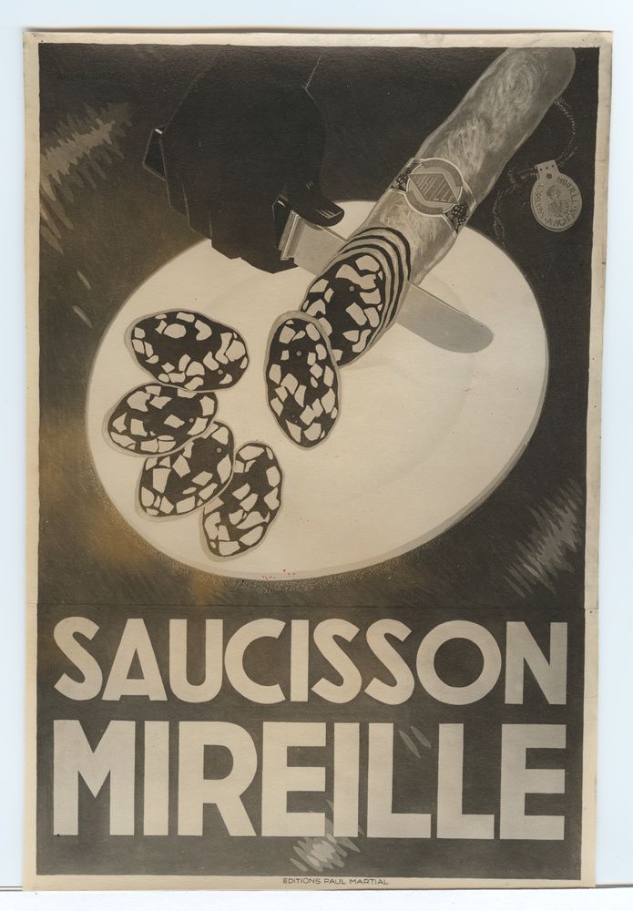 Reproduction d'une publicité pour le saucisson Mireille