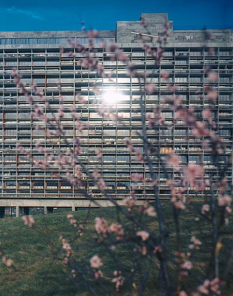 Firminy-vert : unité d'habitation Le Corbusier, façade ouest, vue partielle