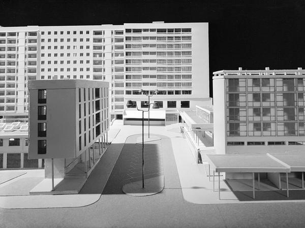 Firminy : place du centre, maquette (1956), vue partielle