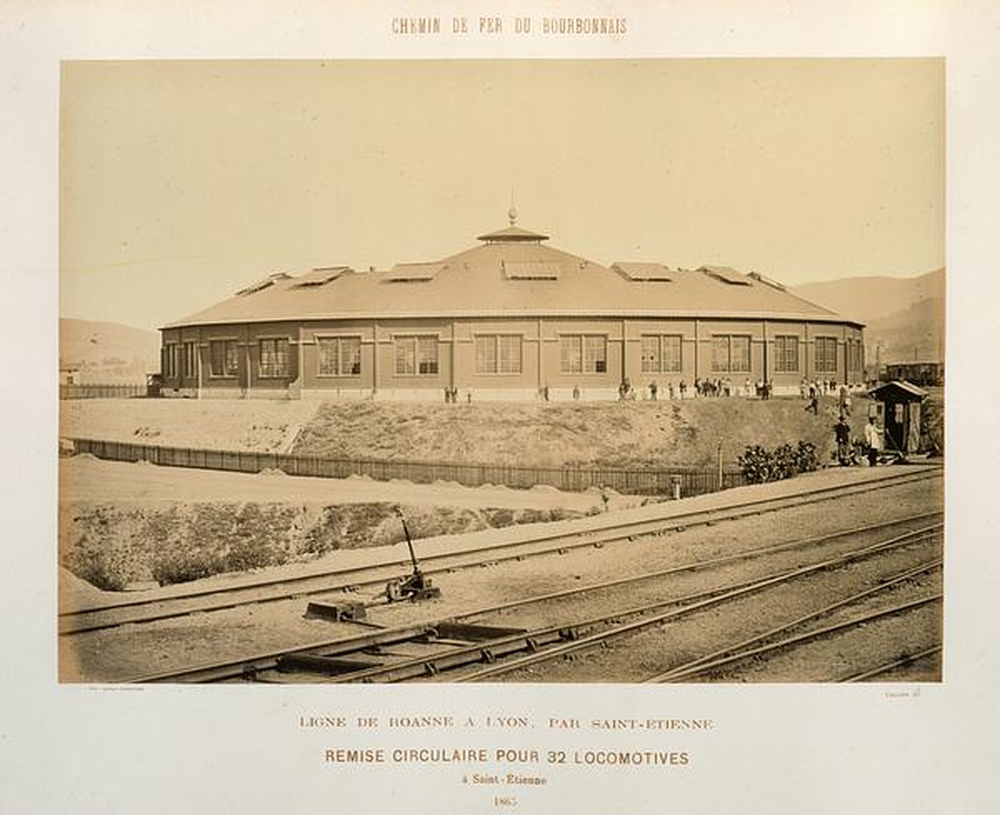 Chemin de fer du Bourbonnais
Ligne de Roanne à Lyon, par Saint-Etienne 
Remise circulaire pour 32 locomotives à Saint-Etienne 1865