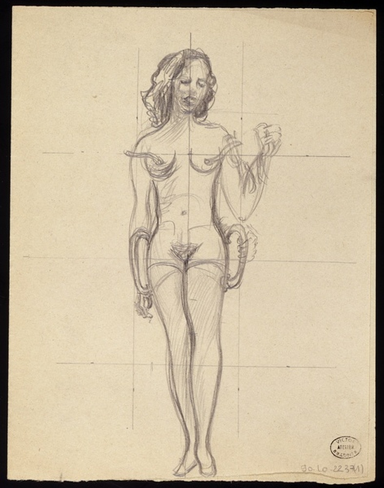 Mise au carreau, dessin appartenant à la série Anatomie du désir