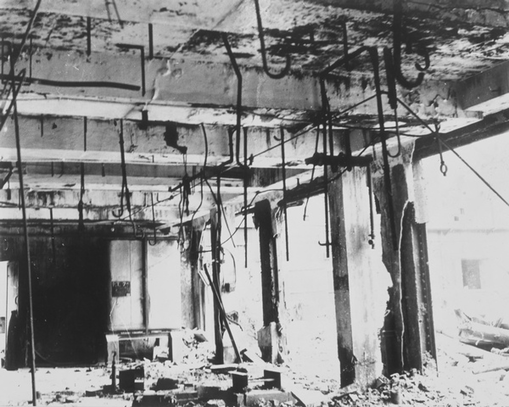 Interior of bombed factory