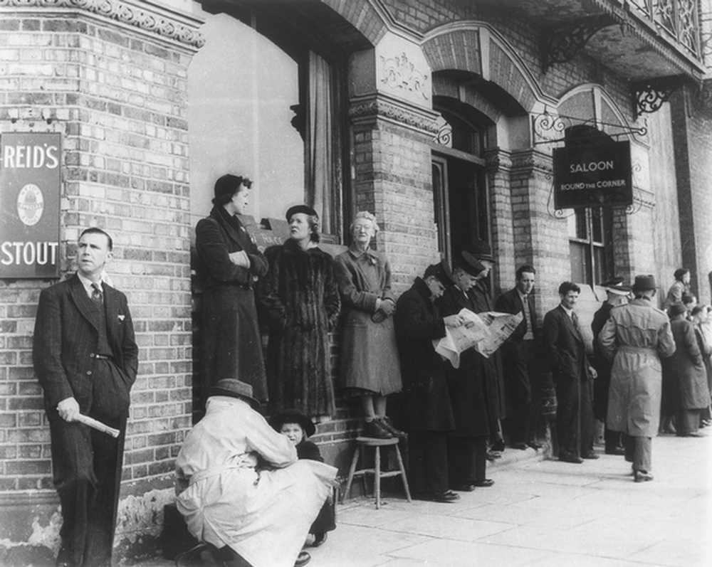 Crowd outside an East End pub