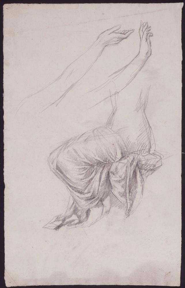 Etude de bras ; draperie d'une figure assise