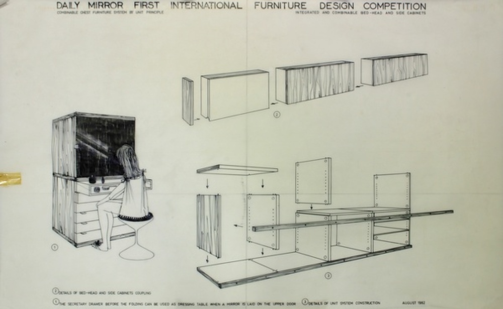 Daily mirror first international furniture design competition, system by unit principle integraded and combinable bed-head and side cabinets