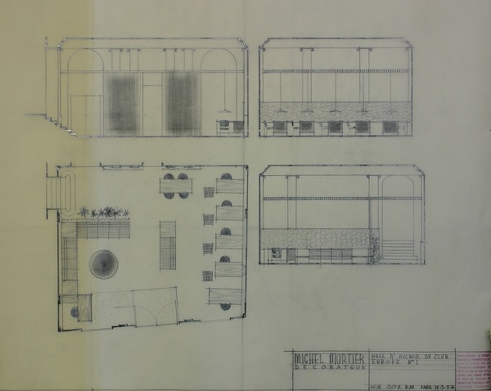 Club Europe n° 1, hall d'accueil, 1957