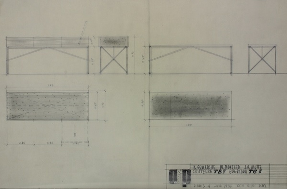 Table bridge TB 7 (coiffeuse), table guéridon TG 7, 1955