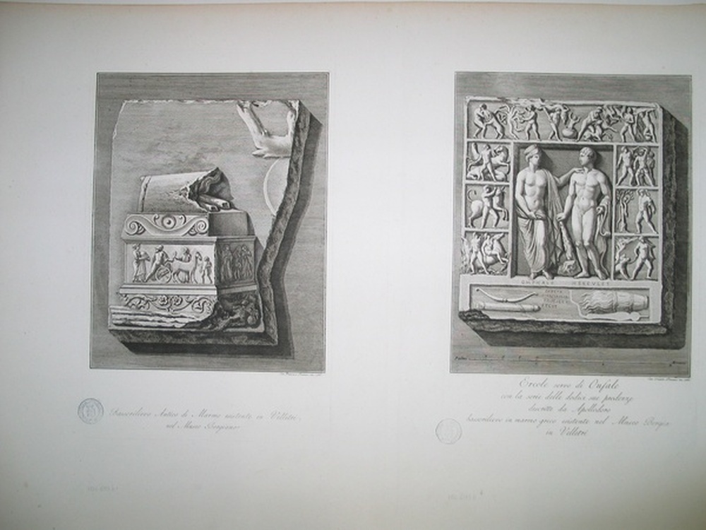 Bas-relief de marbre du musée Borgiano ; Hercule et Omphale reliel antique, 1786