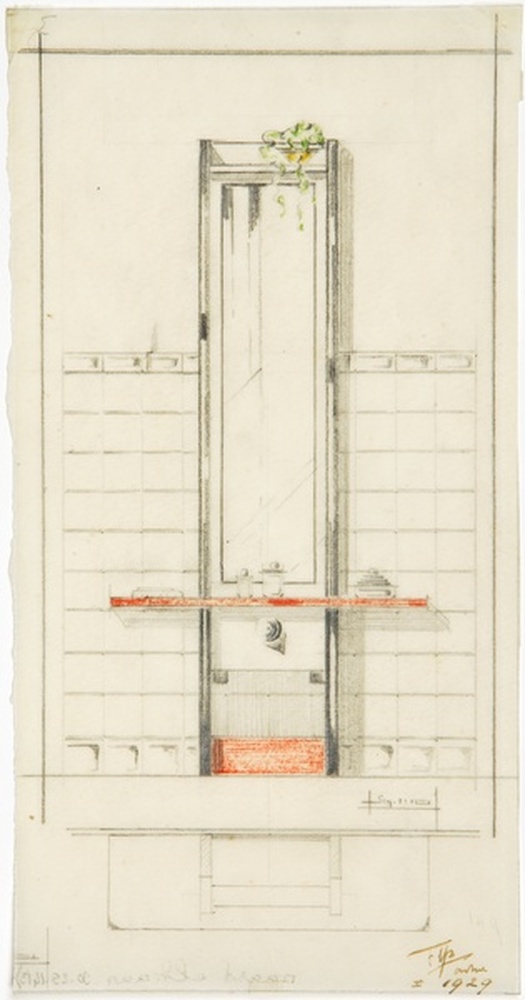 Pièces de mobilier, coupes, plans et perspectives