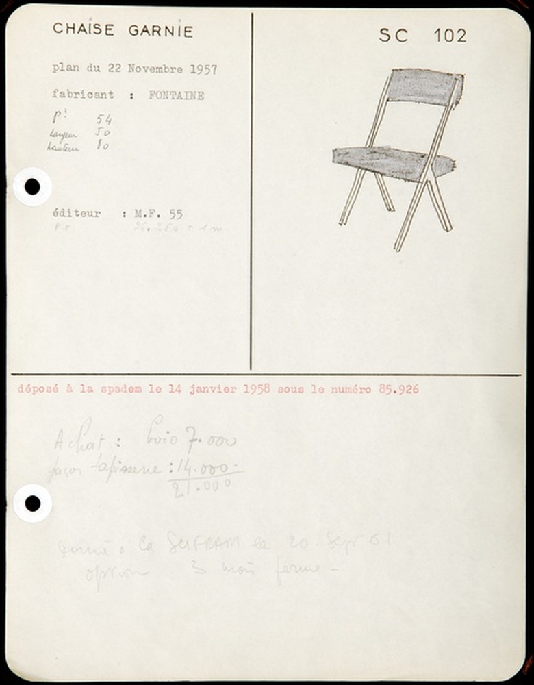 Siège chaise SC 102, 22 novembre 1957