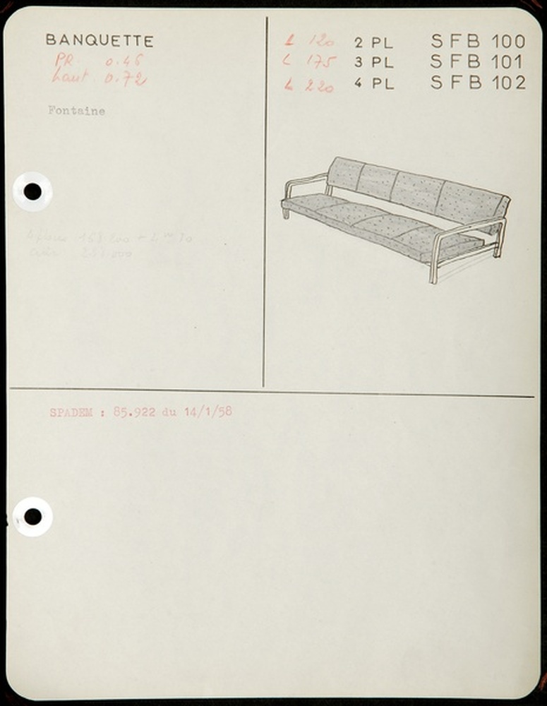 Siège fauteuil banquette SFB 100, SFB 101, SFB 102, 1958