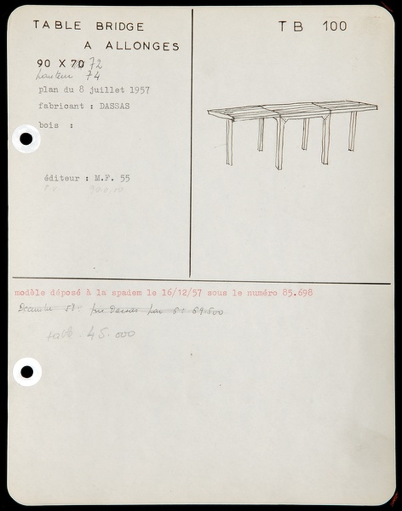 Table bridge à allonges TB 100, 1957 - 1958