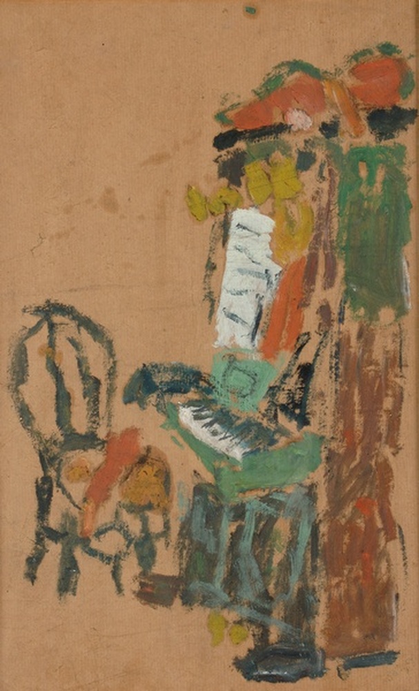 Intérieur d'atelier, chaise et piano