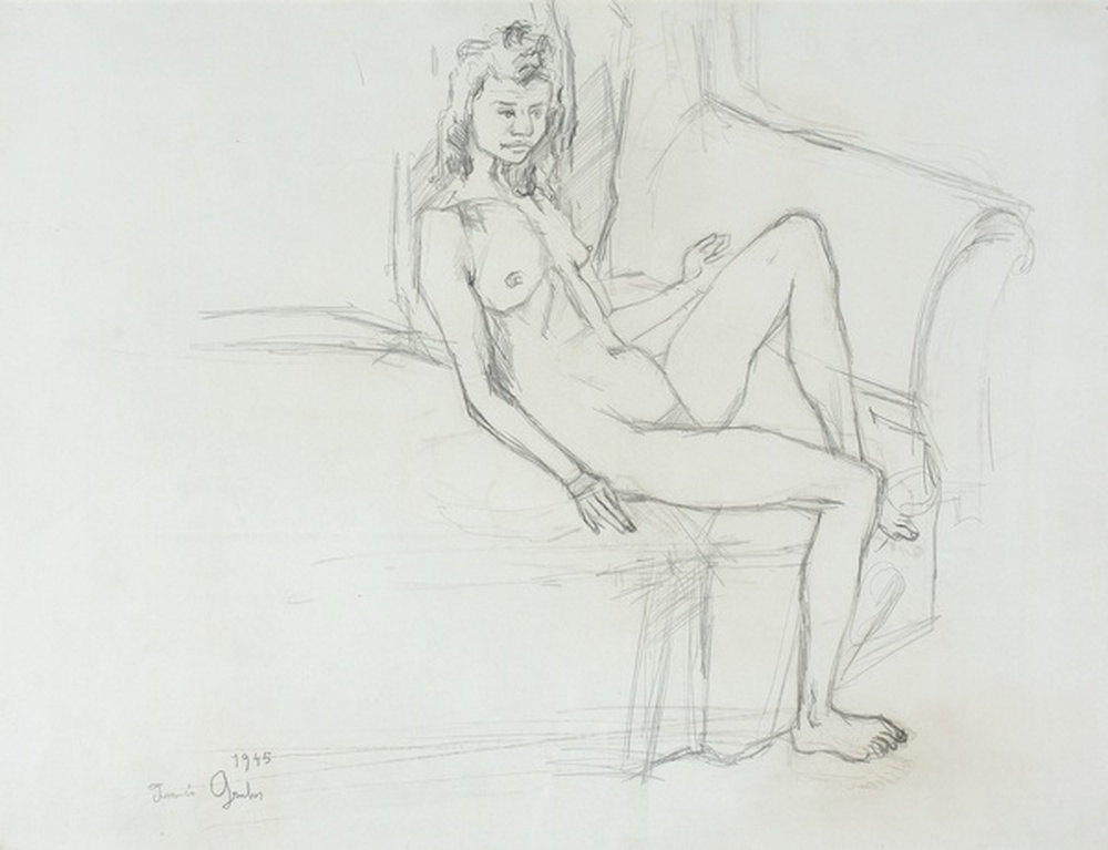 Femme nue assise sur un divan