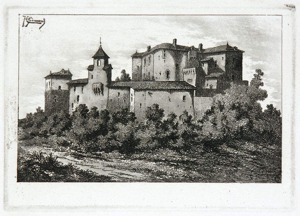 Vue d'un château entouré de murs