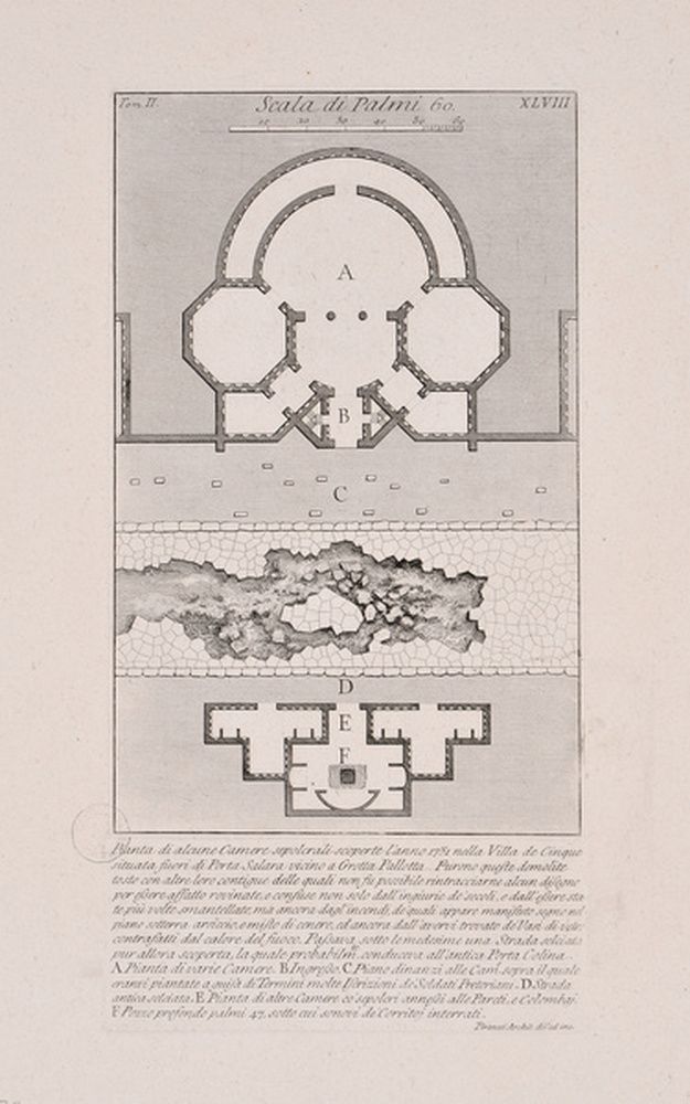 Plan de plusieurs chambres funéraires découvertes en 1751