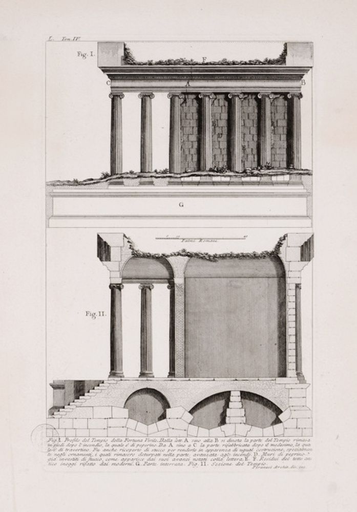 Elévation latérale du temple de la Fortuna Virilis