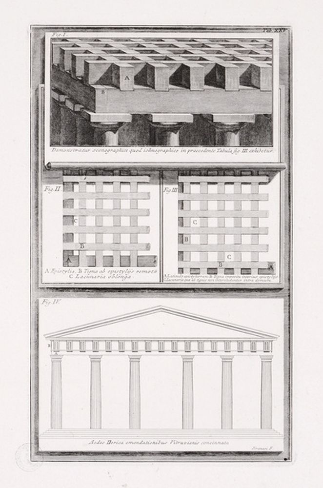 Trois schémas et élévation d'un temple d'ordre dorique