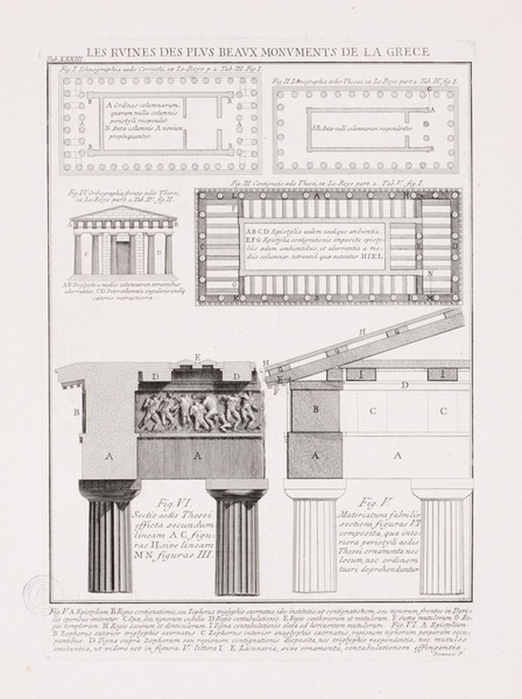 Détails de temples grecs d'ordre dorique