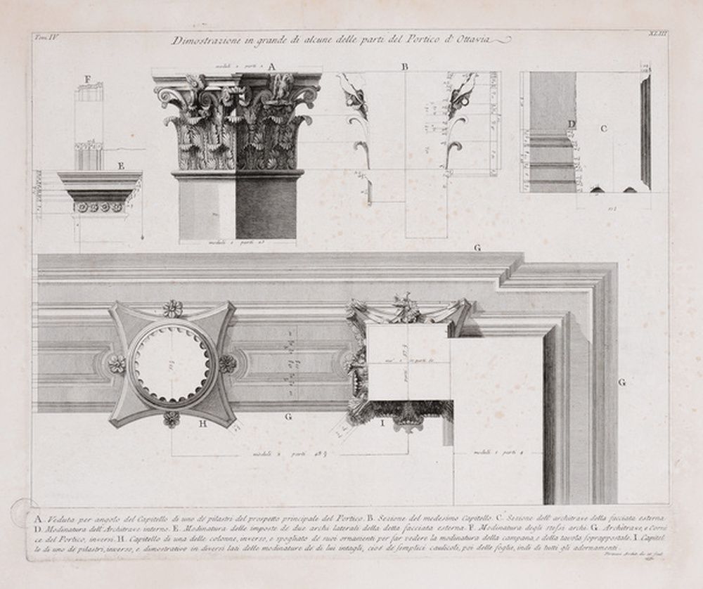 Détails architecturaux du portique d'Octavie