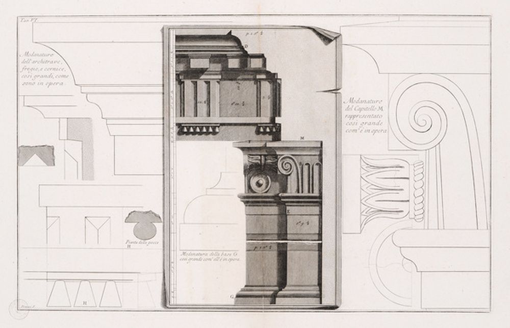 L'architrave, de la frise et de la corniche vue de profil