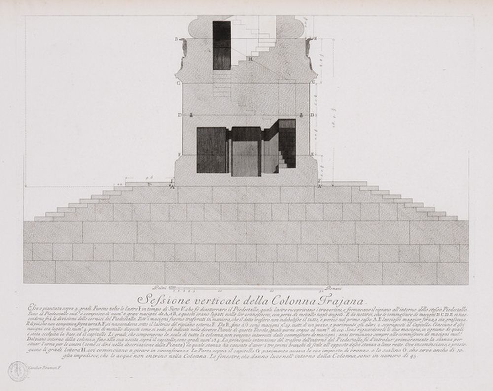 Coupe de la colonne Trajane : base et piédestal