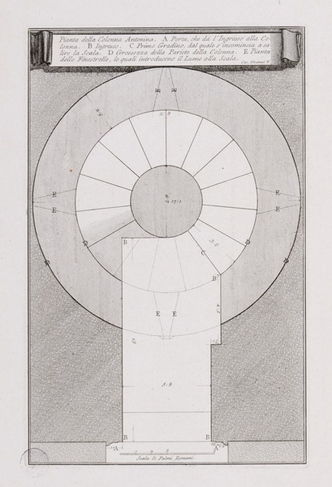 Plan de la colonne de Marc-Aurèle ; Elévation de la colonne de Marc-Aurèle à trois stades différents