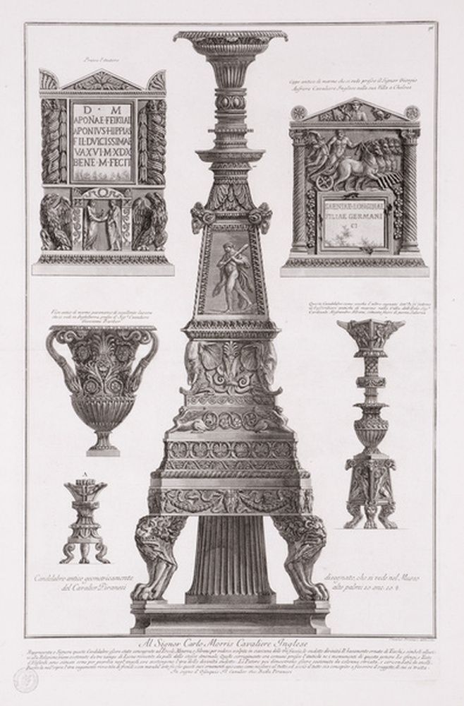 Trois candélabres, un vase et deux urnes funéraires