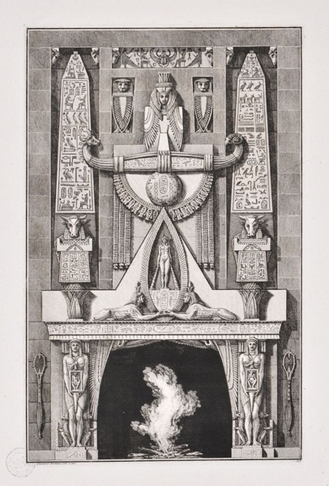 Dessin d'une cheminée à l'égyptienne avec 2 obélisques