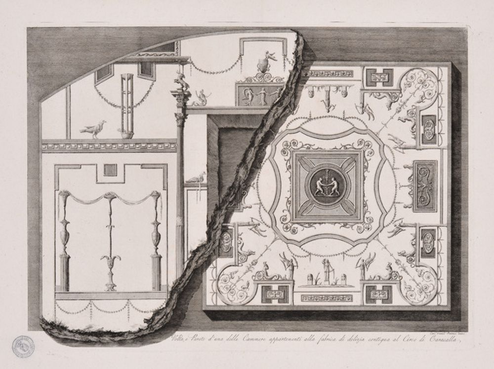 Voûte et mur d'une chambre de la maison des délices