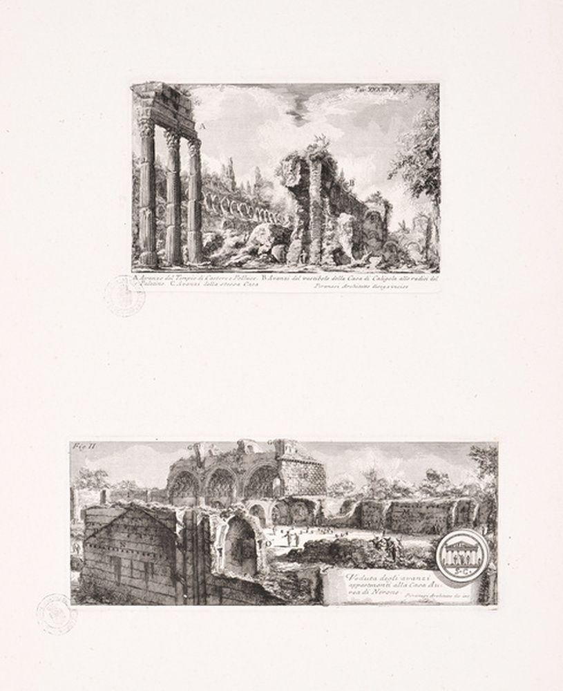 Vestiges du temple de Castor et Pollux ; Vue des vestiges de la Domus Aurea de Néron