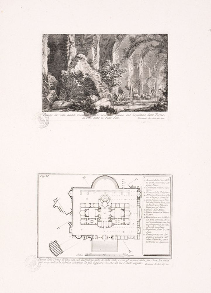 Vue des sept salles (thermes de Titus) ; Plan des thermes de Titus