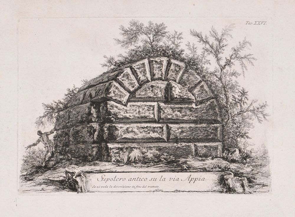 Tombeau antique sur la via Appia ; Pièce retrouvée en 1758 sur les ruines de la via Appia