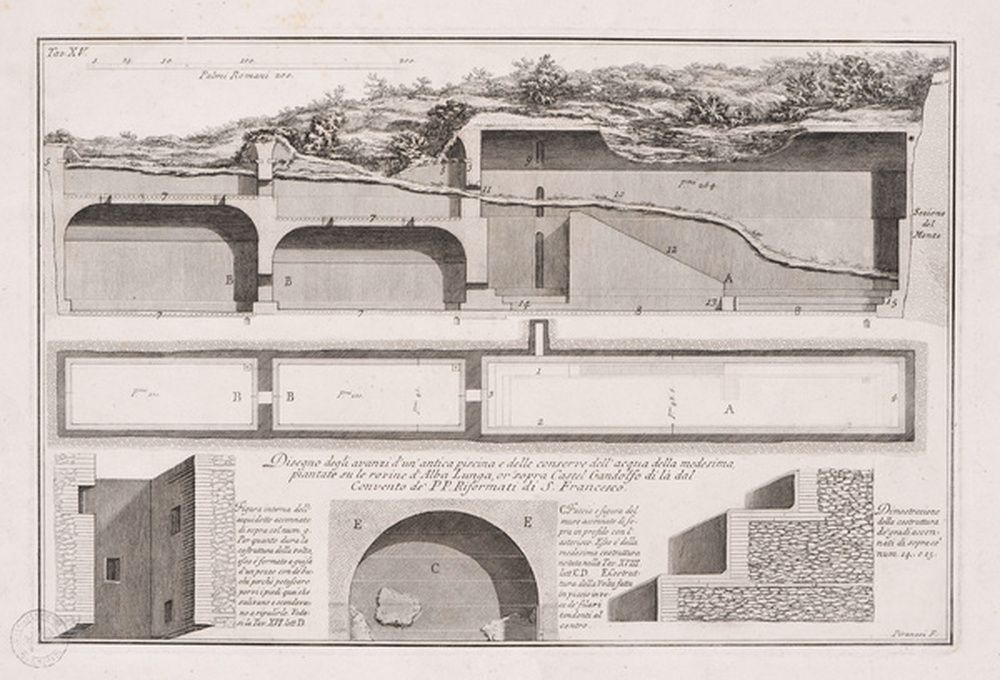 Dessin des vestiges d'un bassin antique